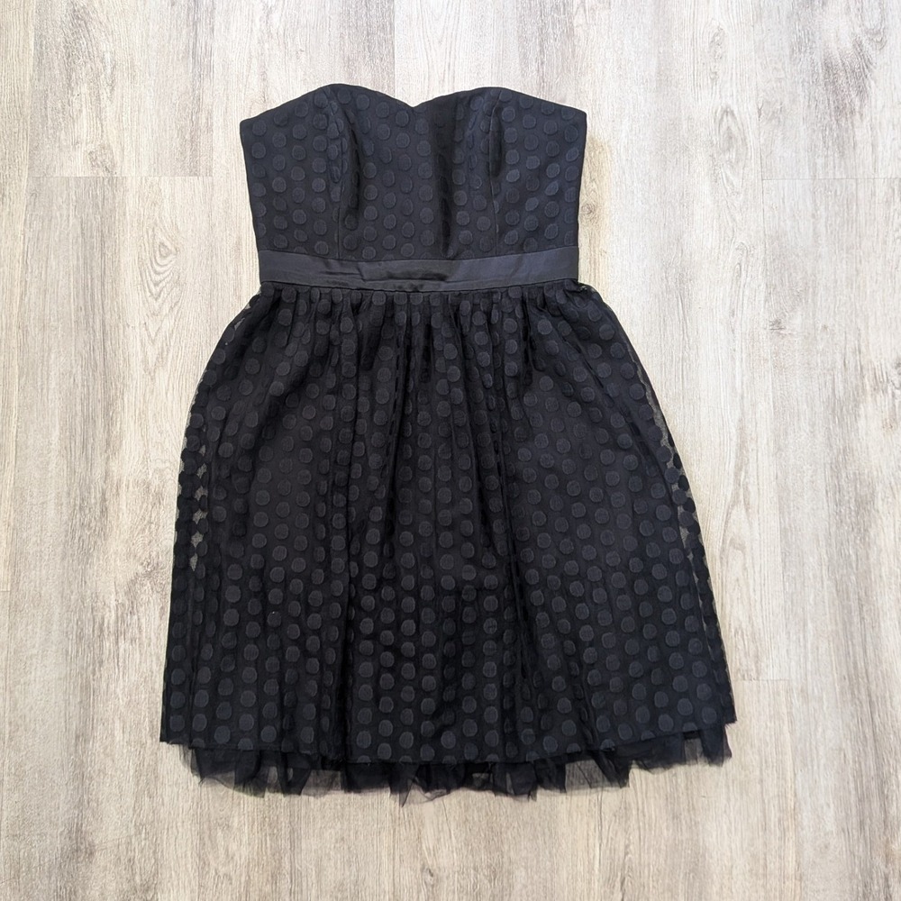 White House Black Market Y2K Black Polka Dot Strapless Cocktail Dress Size 8 LBD